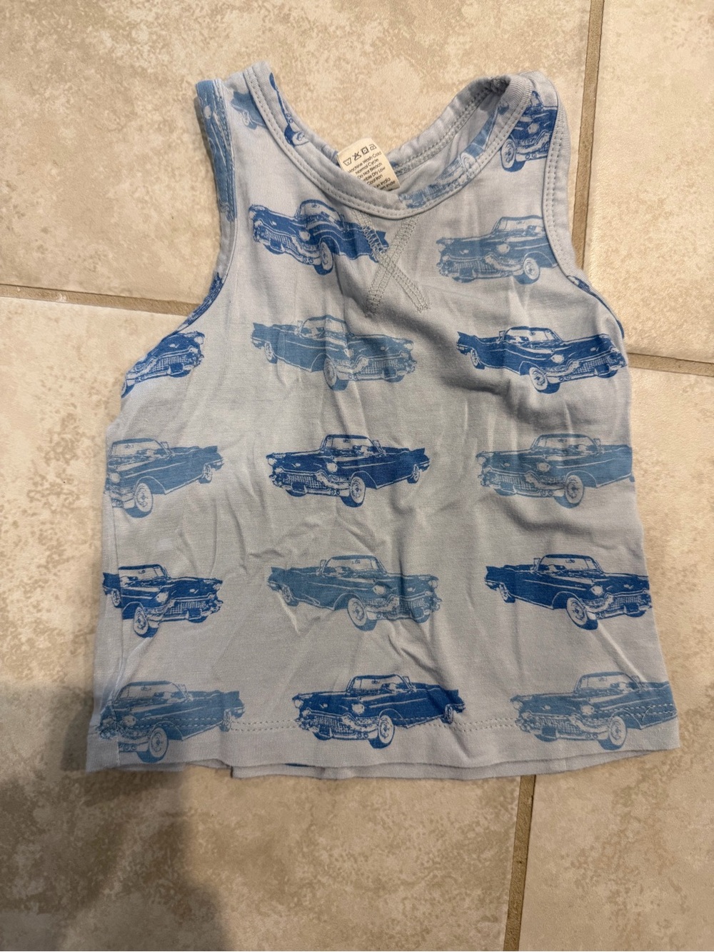 kate quinn Light Blue Tank Top with Navy Car Print
